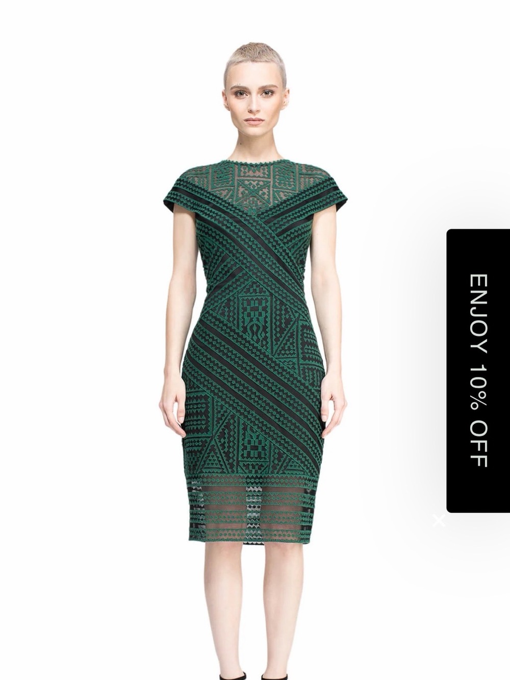 Tadashi Shoji Emerald Green Geometric Lace Midi Dress
